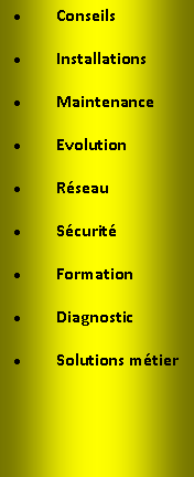 Zone de Texte: ConseilsInstallationsMaintenanceEvolutionR�seauS�curit�FormationDiagnosticSolutions m�tier